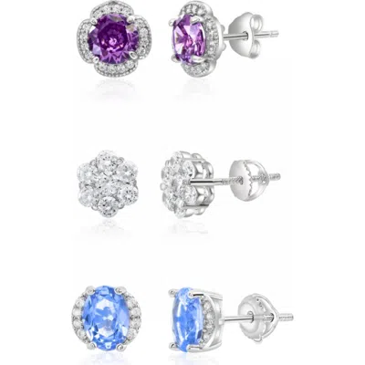 Donatello Gian 3 Pack Crystal Stud Earrings In Metallic