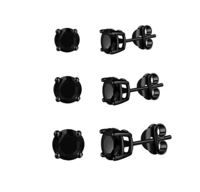 Donatello Gian 3 Pack Sterling Silver Black Rhodium Plated Studs