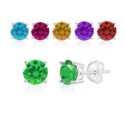 Donatello Gian 6 Pack Sterling Silver Created Gemstone Earrings