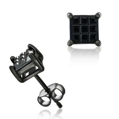 Donatello Gian 925 Sterling Silver Black Rhodium Plated Diamond Cut Studs