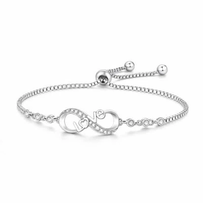 Donatello Gian Adjustable Crystal Love Bracelet In Silver