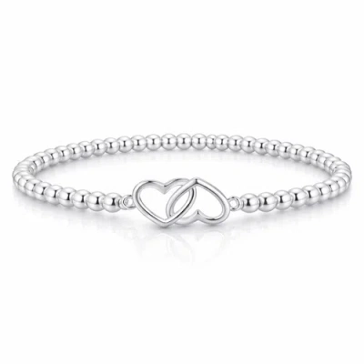 Donatello Gian Beaded Intertwined Heart Bracelet In Silver
