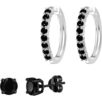 Donatello Gian Black Rhodium Plated Studs And Hoops Set