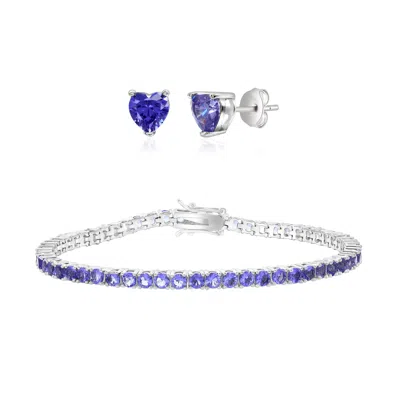 Donatello Gian Created Tanzanite Earrings & Tennis Bracelet Set In Silver