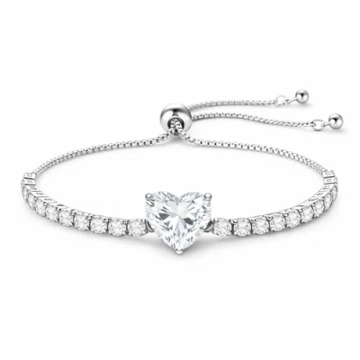 Donatello Gian Crystal Heart Adjustable Bracelet In Silver