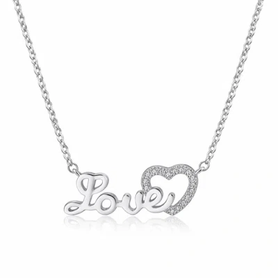 Donatello Gian Crystal Heart And Love Necklace In Silver