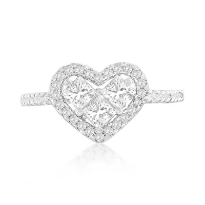 Donatello Gian Crystal Heart Ring In Silver