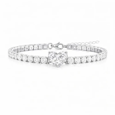 Donatello Gian Crystal Heart Tennis Bracelets In Silver