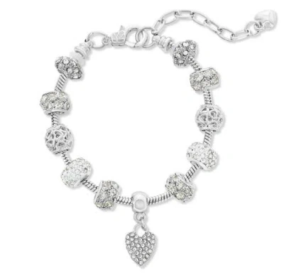 Donatello Gian Crystal Hearts Charm Bracelet In Silver