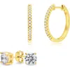 Donatello Gian Crystal Hoops And Studs Set In Gold