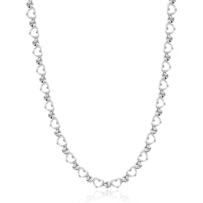 Donatello Gian Diamond Cut And Hearts Necklace In Silver