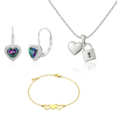 Donatello Gian Earrings Necklace And Bracelet Heart Jewelry Set In Gold