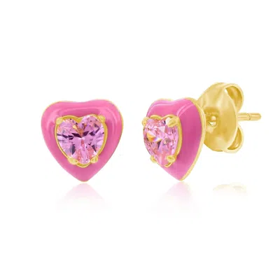 Donatello Gian Gold-plated Pink Heart Earrings In Multi