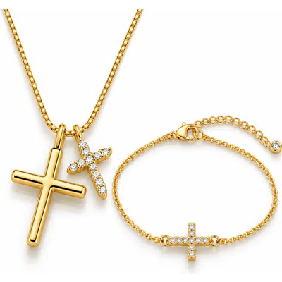 Donatello Gian Gold Tone Crystal Cross Necklace & Bracelet Set