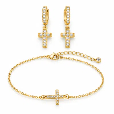 Donatello Gian Gold-tone Crystal Cross Earrings & Bracelet Set