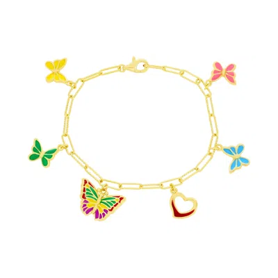 Donatello Gian Heart & Butterfly Charm Bracelet In Gold