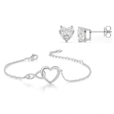 Donatello Gian Heart Bracelet And Earrings Set In Silver