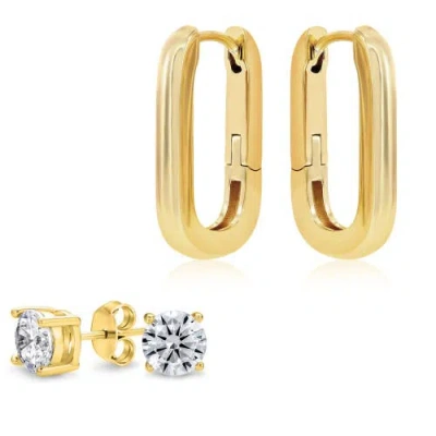 Donatello Gian Hoop And Studs Earrings Set In Gold