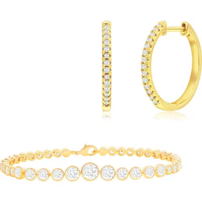 Donatello Gian Hoops And Tennis Bracelet Set In Gold