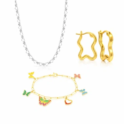 Donatello Gian Jewelry Set With Necklace, Bracelet & Hoops In Gold