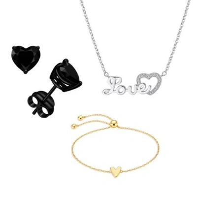 Donatello Gian Love Necklace Heart Bracelet & Heart Earrings Set In Black