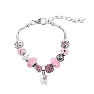 Donatello Gian "love" Pink Crystal Charm Bracelet