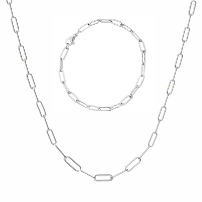 Donatello Gian Paperclip Necklace And Bracelet In Metallic