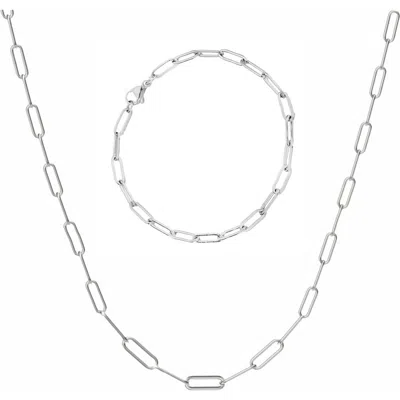 Donatello Gian Paperclip Necklace And Bracelet In Silver