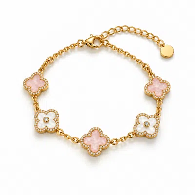Donatello Gian Pink & White Crystal Clover Bracelet In Multi