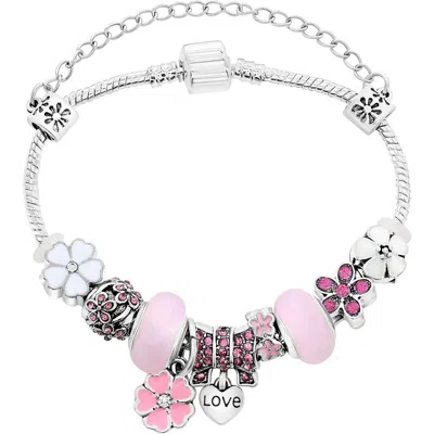 Donatello Gian Pink Crystal Bow Charm Bracelet