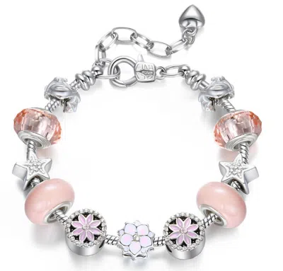 Donatello Gian Pink Crystal Flower Charm Bracelet