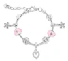 Donatello Gian Pink Crystals And Heart Charm Bracelet In Silver