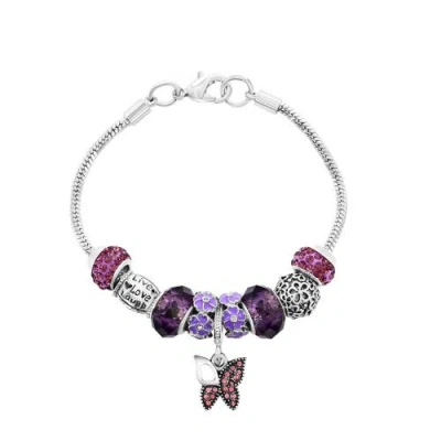Donatello Gian Purple Crystal Butterfly Charm Bracelet
