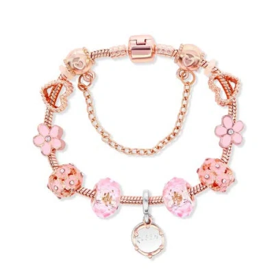 Donatello Gian Rose Tone Floral Charm Bracelet In Pink