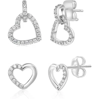 Donatello Gian Set Of 2 Pave Heart Earrings In Metallic