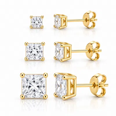 Donatello Gian Set Of 3 14k Yellow Gold Square Studs In Transparent