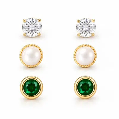 Donatello Gian Set Of 3 Gold-tone Pearl & Crystal Stud Earrings