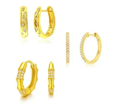 Donatello Gian Set Of 3 Sterling Silver Crystal Hoop Earrings In Pattern