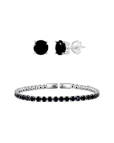 Donatello Gian Silver Bracelet & Earrings Set In White