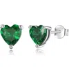 Donatello Gian Solid 925 Sterling Silver Created Gemstone Heart Stud Earrings In Green
