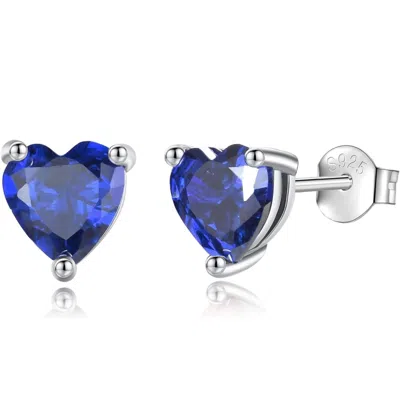 Donatello Gian Solid 925 Sterling Silver Created Gemstone Heart Stud Earrings In Blue