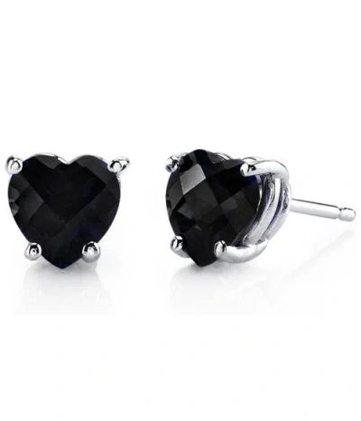 Donatello Gian Solid Sterling Silver Created Gemstone Heart Stud Earrings In Black Saphire
