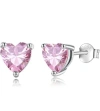 Donatello Gian Solid Sterling Silver Created Gemstone Heart Stud Earrings In Pink Saphire