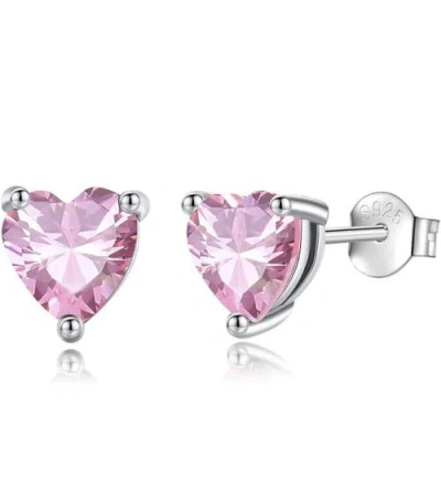 Donatello Gian Solid Sterling Silver Created Gemstone Heart Stud Earrings In Pink Saphire