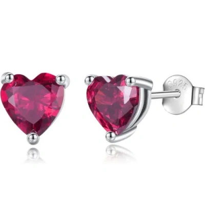 Donatello Gian Solid Sterling Silver Created Gemstone Heart Stud Earrings In Ruby