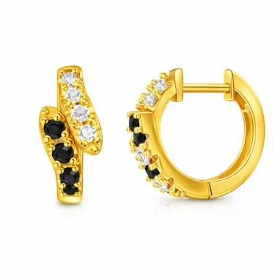 Donatello Gian Split Pavé Black & White Huggie Hoops In Gold
