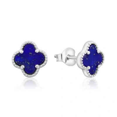Donatello Gian Sterling Silver Clover Stud Earrings In Blue Lapis