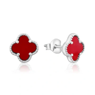Donatello Gian Sterling Silver Clover Stud Earrings In Red Turquoise