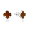 Donatello Gian Sterling Silver Clover Stud Earrings In Tiger Eye