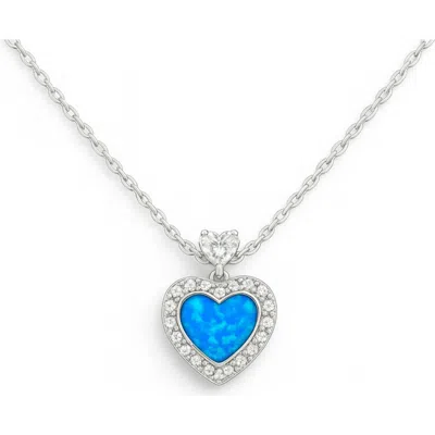 Donatello Gian Sterling Silver Crystal And Opal Heart Necklace In Blue